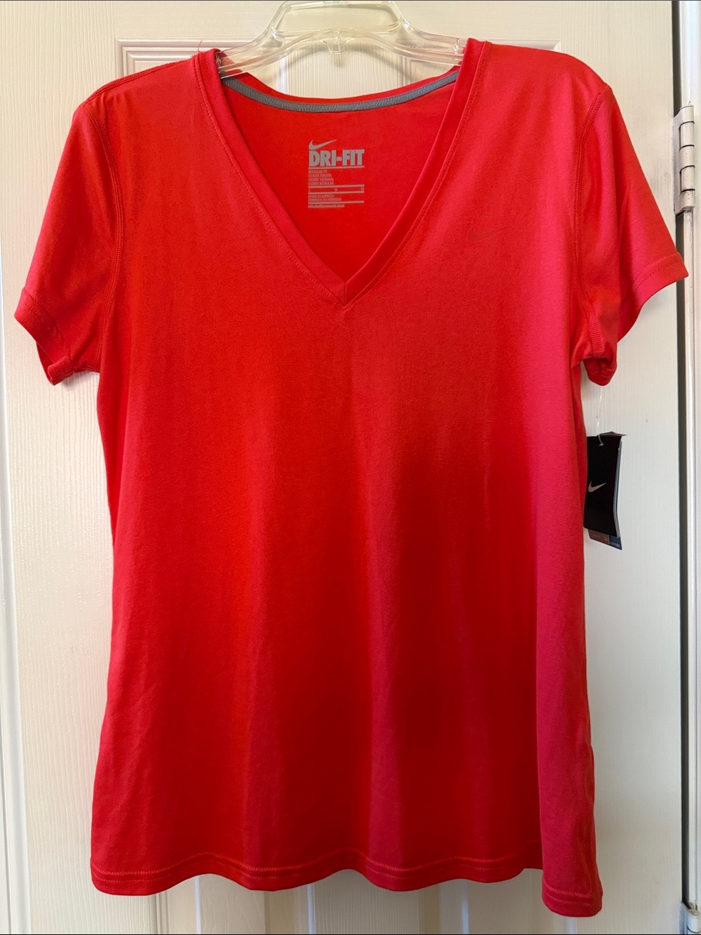Nike Women’s Red V-Neck Dri-FIT Short Sleeve Tee